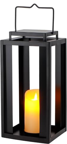 TRIROCKS Große Outdoor-Laternen 43 cm dekorative Kerze Laterne Metall hängende Laterne mit LED flackernden flammenlose Timer Kerze für Garden Modernes Bauernhaus Patio Front Porch Dekor (kein Glas)