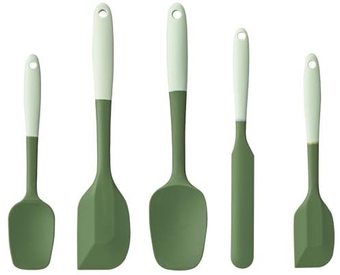Silicone Spatula Set, 5 Piece Food Grade Rubber Spatulas for Baking, Cooking, and Mixing High Heat Resistant Non Stick Dishwasher Safe BPA-Free (Two colors - Green)