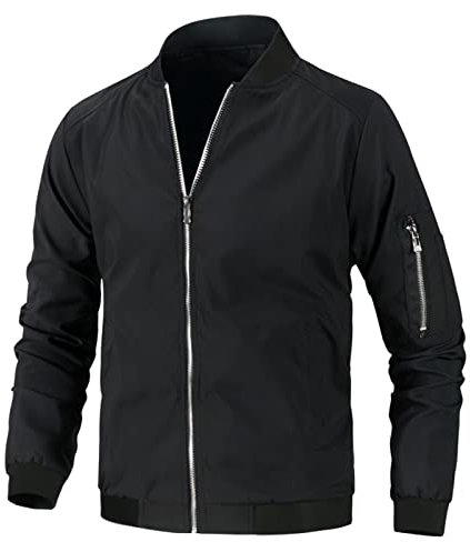 Männlicher Winter-Feste Schlitz-Taschen-Jacken-Langarm-Reißverschluss-Taschen-Jacken-Mantel Fahrrad Herren Sommer (Black, XXL)
