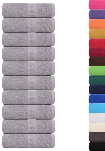 vidaXL Guest Towels - 10 Piece Set, Grey 100% Cotton, 30x50 cm, Super Absorbent 360 GSM for Home & Commercial Use