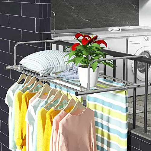 MOKLYF Tendedero portátil para barandillas de balcón, alféizar de Ventana, toallero Plegable, tendedero retráctil para Interior y Exterior, tendedero de Acero inoxid(Plata-87