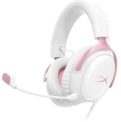 HyperX Cloud III - Cuffie da gaming cablate, PC, PS5, Xbox Series X|S, driver angolati da 53 mm, DTS, memory foam, telaio resistente, microfono ultra-trasparente da 10 mm, USB-C, USB-A, 3,5 mm - Rosa
