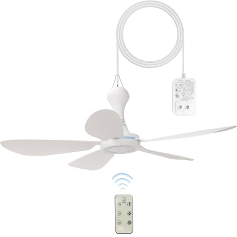 Dladeli Mini USB Ceiling Fan for Camping Tent, 28IN Portable Hanging Ceiling Fan for Outdoor with Remote Control, 5 Detachable Blades, RV Hanging Fan DC12V for Bed Tent Home Room