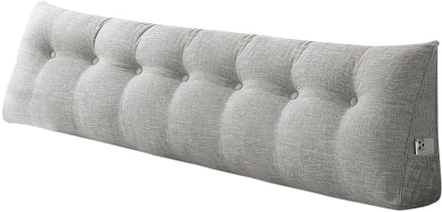 HUOLE Lesekissen für Bett, Sofakissen, Keilkissen, dreieckig, Lendenkissen, Eckkissen, Positionierungsstütze, weich und bequem, 200 x 50 x 20 cm, silber-limette