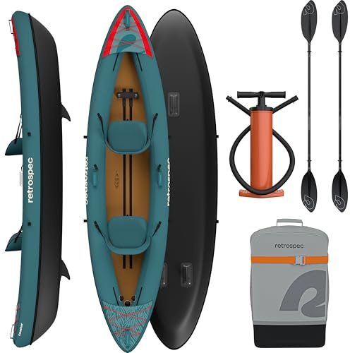 Retrospec Coaster Tandem Inflatable Kayak - 2 Person Inflatable Kayak for Adults, 440lb Weight Capacity, Puncture Resistant, Lightweight 2 Person Kayak with Adjustable Seats Paddle & Pump