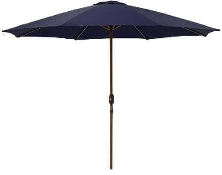 JJ. Parasol droit rond effet bois Ø300cm Parasol droit Ø3 m Ouverture avec manivelle Toile professionnelle 240g/m2 renforcée résistante aux UV Bleu marine