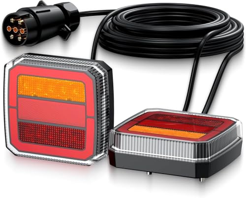 Justech 2er 40LEDs Anhänger Rückleuchten mit 7,35m Kabel und 7-Pol-Stecker 12V Rückfahrleuchten Rücklicht mit 4 Funktionen, IP65 Kennzeichenleuchte Bremsleuchte für Anhänger LKW Wohnwagen E-Zeichen