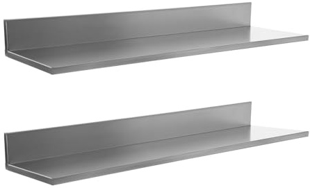 QIERF 2 Stück L-förmiges Wandregal Edelstahl Hängeregal Wandmontiertes Lagerregal 18,14kg Tragfähigkeit für Bücherregal Wandboard Ablageboard Gewürzregal Dekoregal Schweberegal Deko