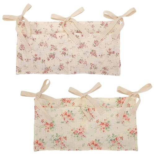 2 Set Babybett Organizer, Hängende Betttasche mit kleinen Rosen und Blumen für Krippe & Wickeltisch, Kinderzimmer Aufbewahrungstasche für Spielzeug, Windeln