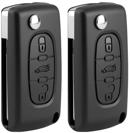 Coque Clé CE0536 3 Boutons sans Lame pour Peugeot 207 307 308 3008 407 et Citroën C3 C4 C5 Berlingo – Boîtier Télécommande avec 2 Goupilles Neuves – Remplacement Plip Compatible HU83 VA2
