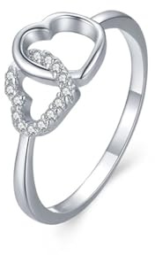 Matching Rings, Boho Ringe Herz Silber mit Rundschliff Labor Diamant 14K Weißgold Größe 58 (18.5)