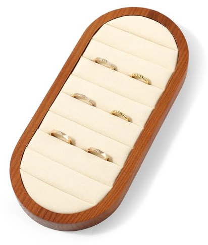 Oirlv Supporto per Anelli in Legno, Espositore Vassoio Portaanelli, | Organizer Supporto per Orecchini (Bianco Crema)