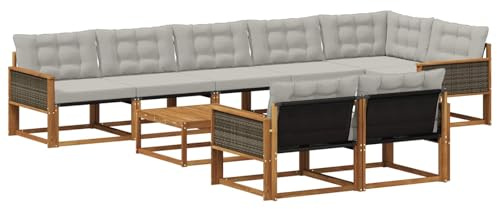 vidaXL Outdoor-Sofagarnitur mit Kissen 9 pcs Natürlich und Hellgrau, Garten Ecksofa, modernes Outdoor-Lounge, Robustes Sitzset, Möbel für Terrasse, Komfort und Stil