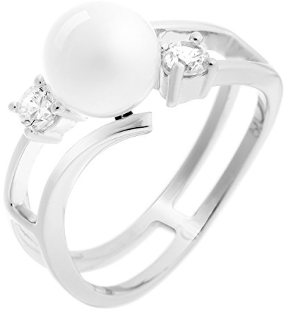 Orphelia Damen-Ring 925 Silber rhodiniert Perle weiß Brillantschliff Zirkonia Gr. 50 (15.9)-ZR-7119/50