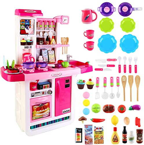 deAO Cocinita Mi Pequeño Chef con Características de Sonidos, Panel Táctil y Agua Más de 40 Accesorios Incluidos (Rosa) , color/modelo surtido