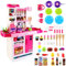 deAO My Little Chef Cuisine PlaySet With Lights and Sounds, Touch Panel and Water Features,48 Kids Kitchen Accessory, Playing Dinettes 76x36x98cm (Pink)