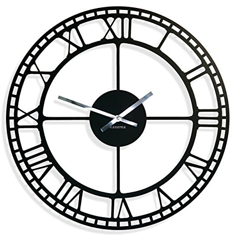 FLEXISTYLE Vintage Wanduhr Metall, schwarz, 50cm, Wohnzimmer, Schlafzimmer, Made in EU