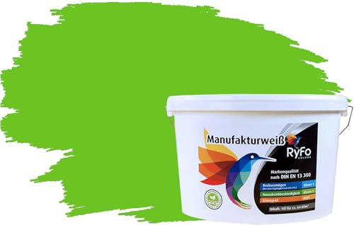RyFo Colors Bunte Wandfarbe Manufakturweiß Limettengrün 10l - weitere Grün Farbtöne und Größen erhältlich, Deckkraft Klasse 1, Nassabrieb Klasse 1