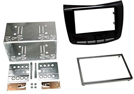 Einbauset: Doppel-DIN 2-DIN Radio Blende Abdeckung Halterung Radioblende + Metallkäfig für Lancia Delta ab 2009 Piano schwarz