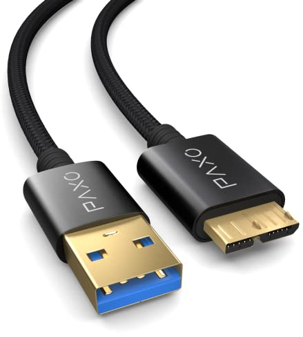 PAXO 0,3m Nylon USB MICRO USB 3.2 Gen2 Festplattenkabel, 10Gbit/s, USB HDD Kabel, Datenkabel, Ladekabel schwarz, A Stecker auf Micro B Stecker