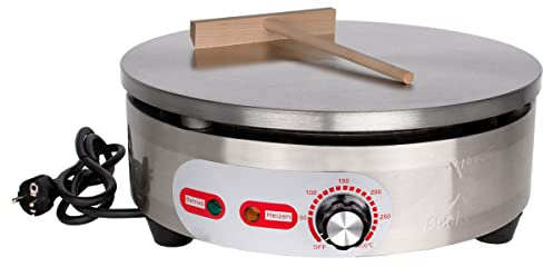 Beeketal 'BC40-1R' Gastro Crepes Maker mit Ø 400 mm Gusseisen Crepesplatte, 50-300 °C stufenlos einstellbar, Profi Crepiere im Edelstahl Gehäuse inkl. Teigverteiler