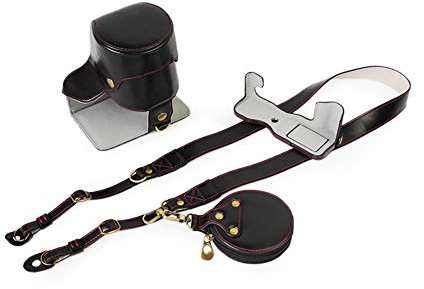 kinokoo PU Leder Tasche für Fuji X-T2 X-T3 und 18-55mm & 16-50mm Objektiv, Schutztasche Kameratasche mit Schultergurt (kurz,schwarz)