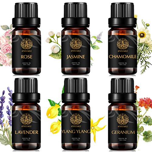 Terapeutico Grade floreale olio essenziale Set per diffusore-Rose,lavanda,gelsomino,geranio,Ylang Ylang,Camomilla Olio, 100% Pure gelsomino Olio kit, 6x10ml Aromaterapia Rosa Olio Set per diffusore