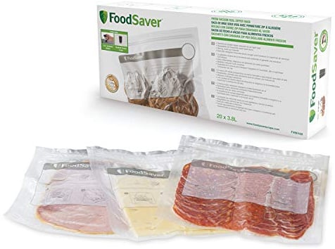 FoodSaver, wiederverwendbare Vakuumbeutel mit Zippverschluss | für FoodSaver Lebensmittel-Vakuumierer | BPA-frei | 3,8 l | 20 Beutel, Reusable