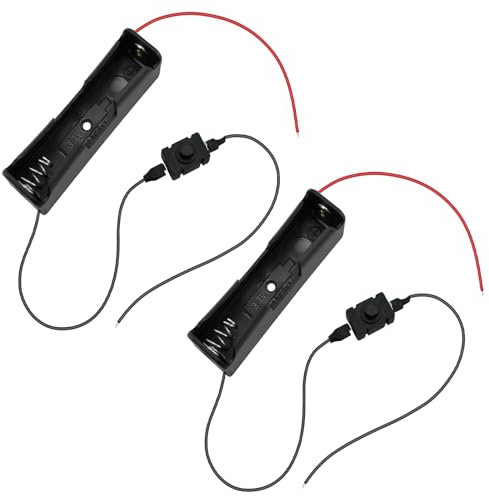 SDTC Tech 2-Pack 3.7V 18650 Battery Holder with Extend Button Switch Wire Leads Single Slot Battery Case Box for Arduino Project Electronic Circuit