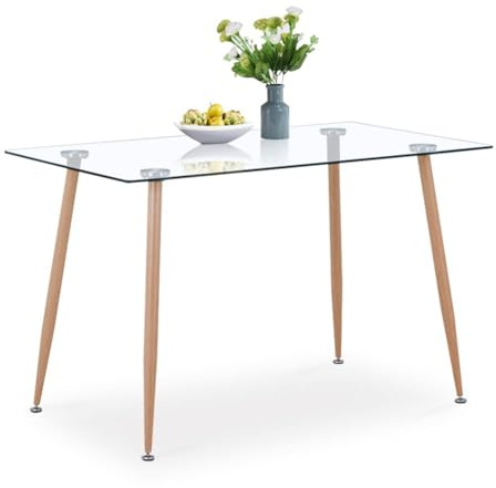 GOLDFAN Table a Manger en Verre, Table Salle à Manger Rectangulaire avec Pieds en Métal de Cuisine 110 x 70 x 75 cm, Jaune