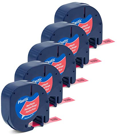 Label Orison Kompatibel mit Dymo Letratag Etikettenband 91223 S0721680 Schwarz auf Rot für Dymo LetraTag LT-100H LT110T LT-100T XR QX50 Label Maker, 5er-Pack