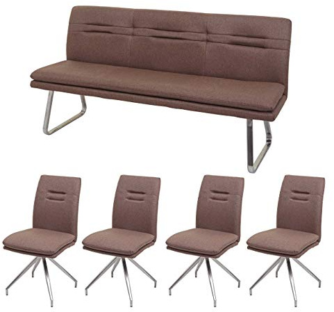 Mendler Esszimmer-Set HWC-H70 Stoff/Textil - braun 180cm | Sitzgruppe, Esszimmergruppe, Esszimmergarnitur, Edelstahl, gebürstet