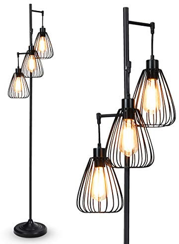 GOPLUS Lampadaire sur Pied Vintage, 3 Têtes en Forme de Larme, Lampe Salon Design avec Hauteur 168CM, Lampadaire d’Arbre Rustique pour Salon, Cuisine, Noir(Ampoule non inclus)