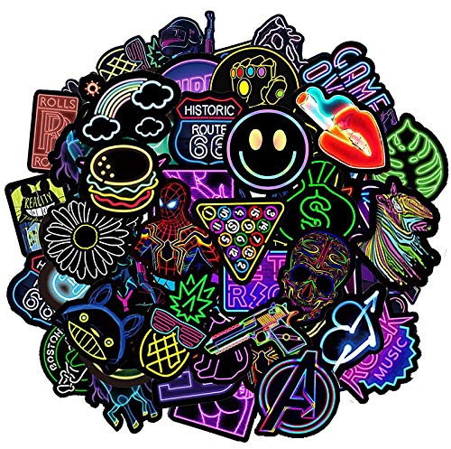 Neon Stickers Pack, 50pcs Cool Graffiti Stickers for Kids Teens Adult, Personalised Vinyl Stickers for Skateboard, Water Bottle, Laptop, Car, Motorcycle, Bicycle, Luggage (Neon)