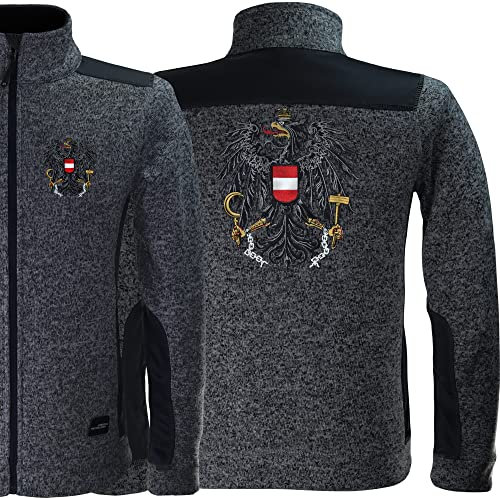 Österreich Flagge Strickfleecejacke Herren/Softshell Strickjacke BESTICKT - österreichische Fahne Wappen -Kultjacke - Wanderjacke, Sportjacke Trikot Fleecejacke Herrenjacke Trachtenjacke Männer