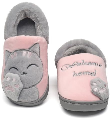 Vunavueya Ragazze Pantofole Scarpe Ragazzi Inverno Pantofola a Collo Basso Bambini Caldo Peluch Ciabatte di Cotone a Casa Rosa Grey 24/25 EU=180CN