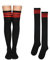 KINBOM 1 Pair Thigh High Socks, Cotton Soft Knee High Long Stockings Women Leg Warmers for Halloween Wednesday Cosplay (Main Black, Red Stripe)