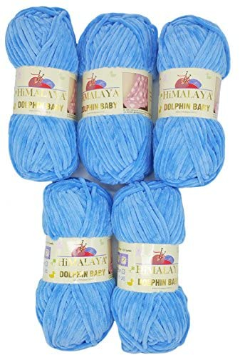 chenille 5 x 100 Gramm Himalaya Dolphin Strickwolle, Babywolle , 500 Gramm Wolle Super Bulky (blau 80327), 35_x_25 CM