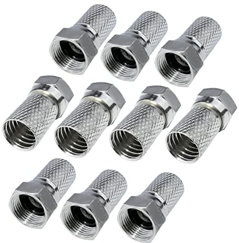AERZETIX – C53619 - Lot de 10 fiches/connecteurs/raccords SAT F ⌀8.2 mm avec joint torique - à visser - pour câble coaxial TV antenne satellite télé - longueur 20 mm - couleur argent - en métal