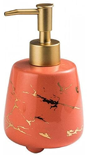 FülleMore Keramik Pumpspender Handseifenspender Gold Marmor Optik Flüssigseifenspender 300ml nachfüllbar Lotionspender Duschgelspender Spülmittelspender für Küche Bad Waschbecken Hotel (Orange)
