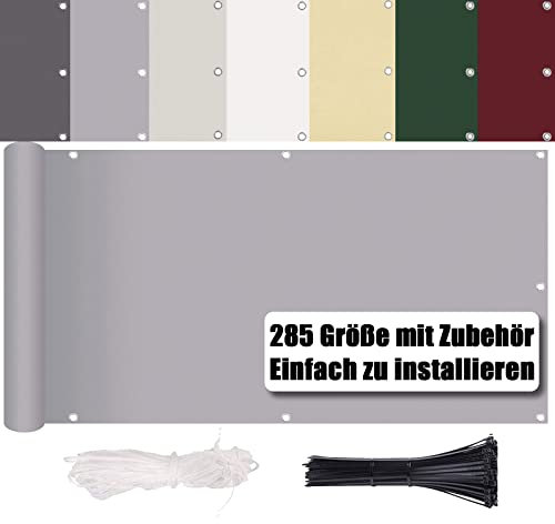 Balcony Privacy Screen, No Drilling, Wind and UV Protection, 260 g/m², with Mounting Accessories, 100% Polyester, Balcony Cladding, Balcony Border, Balcony Cover for Balcony Railing, Patio and Garden,