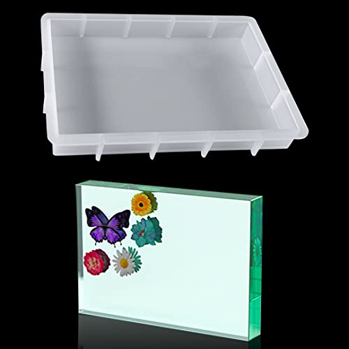Zayookey Moldes cuadrados grandes de silicona para marco de fotos resina epoxi moldes marco de fotos con de insectos sujetalibros molde joyería bandeja de jabón para bricolaje (7.7 x 5.5 pulgadas)
