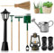 Miniatur Puppenhaus Gartengeräte, 8 Stück Miniaturgarten Mini Ornament Garten Möbel Besen Wasserkocher Straßenlampe Gummistiefel Spaten Stößel Rechen, für Puppenhaus Gartengeräte