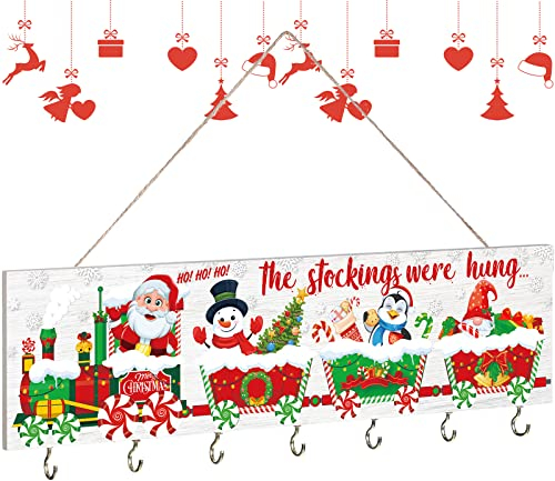Weihnachtsstrumpf-Organizer, Halter, Holz, Heimdekorationen, Weihnachten, The Stockings were Hung, Holzkaminschild, Wanddekoration, Halterung, Hängeschild, Haken, Strümpfe, Kleiderbügel für Kamin, 37