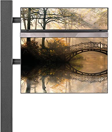 banjado® Standbriefkasten Anthrazit mit Motiv Englischer Garten & Zeitungsfach/Briefkasten mit Standfuß in Anthrazit/Postkasten A4 Einwurf inkl. Montagematerial & 2 Schlüsseln