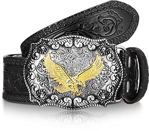 Photect Leder Western Schnalle Gürtel Cowboy Tier Schnalle Gürtel Geprägte Cowboy Leder Gürtel für Herren, 3,8 cm Breit