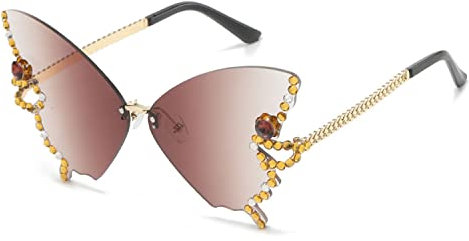 LAKEMON Diamant-Schmetterlings-Sonnenbrille, randlose Farbverlaufs-Diamant-Sonnenbrille, Schmetterlings-Sonnenbrille für den Strand-Sommer (Tea)