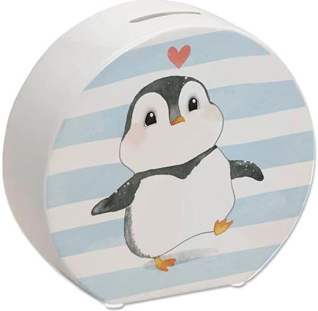 Pinguin im Aquarell-Stil Spardose EIN buntes Sparschwein für den Schreibtisch Spardose niedliche Frauen Geburtstag Vogel Sparbüchse mit Herz Motiv