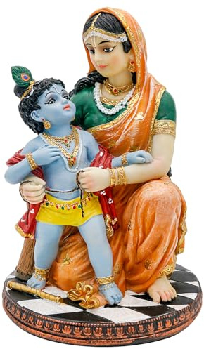 alikiki Hindu-Gott Krishna und Yashoda – 20,1 cm hoch Polystone Indischer Murti Lord Damodara Baby Krishna Idol Statue mit Maa Yashoda Diwali Geschenke Pooja Artikel Büro Zuhause Tempel Mandir Altar