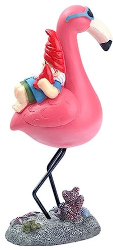 Sosoport Statue de Nain de Dessin Animé Décoration de Jardin Flamant Rose Statue de Nain pour Pelouse